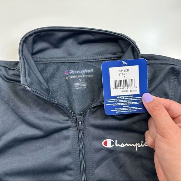 Champion Gray Track Jacket Long Sleeve Full Zipper Small - Picture 2 of 6